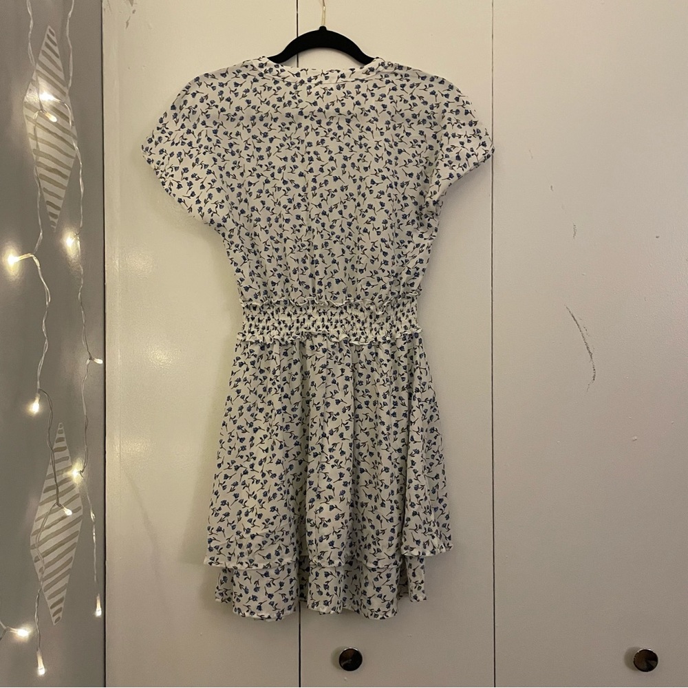 Blue and White Floral Tiered Dress (Small)